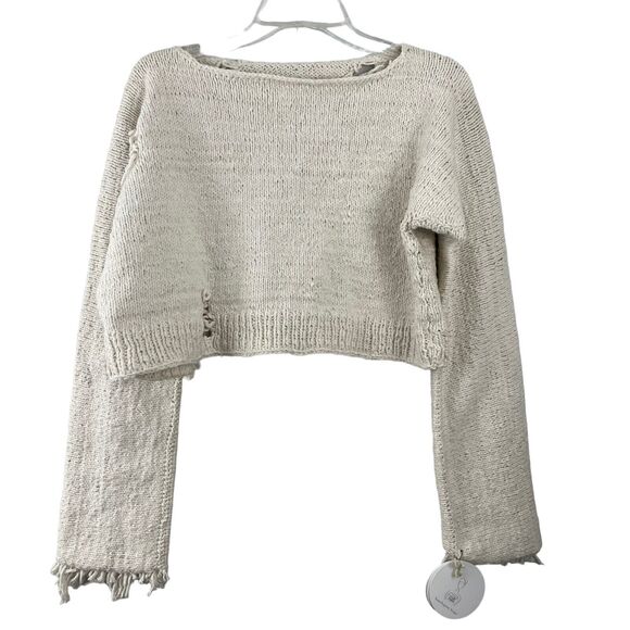 Handspun Hope Crop Marguerite Sweater One Size Off White Cotton Hand Knit NEW - Picture 1 of 5